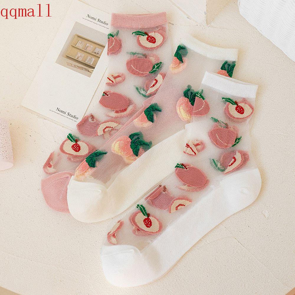 Qqmall Vớ Lụa Thủy Tinh Trong Suốt In Hình Quả Đào JK Lolita Thời Trang Mùa Hè Cho Nữ