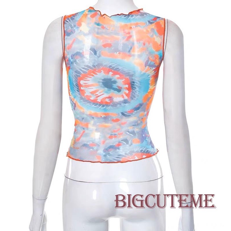 Áo Tank Top Nhuộm Màu Không Tay Thắt Nút Trước Thời Trang Mùa Hè Cho Nữ