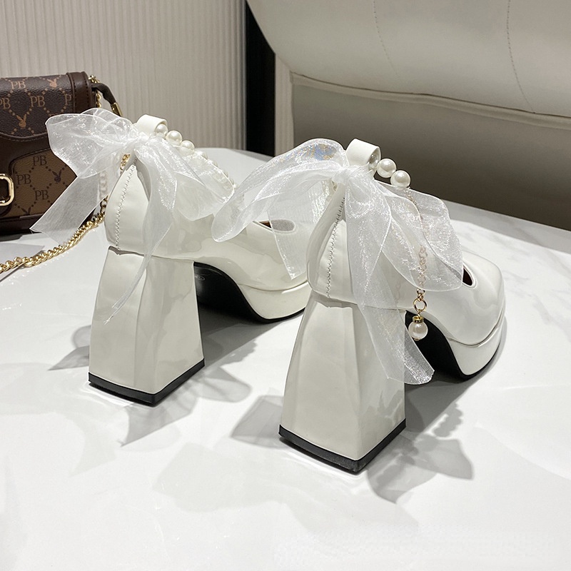Giày Cao Gót Đế Dày Bằng Da Phong Cách retro Pháp Cho Nữ giày cao gót đen sandal nữ cao gót