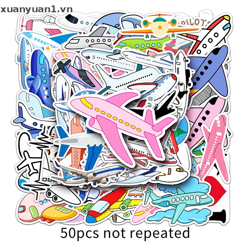 50 Miếng Dán Trang Trí Chống Thấm Nước Hình Máy Bay Dễ Thương
