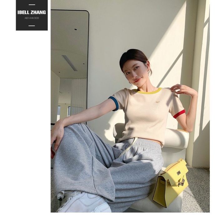 NZN Áo Thun Dệt Kim Tay Ngắn Cổ Thuyền Thời Trang Hàn Quốc Dành Cho Nữ