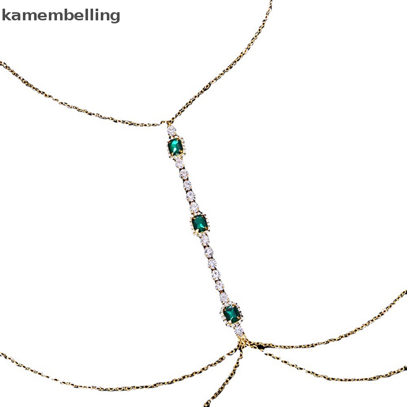 Kamembelling Dây Đeo Cơ Thể Dạng Chuỗi Hạt Pha Lê Xanh Lá Quyến Rũ Thời Trang Đi Biển Cho Nữ