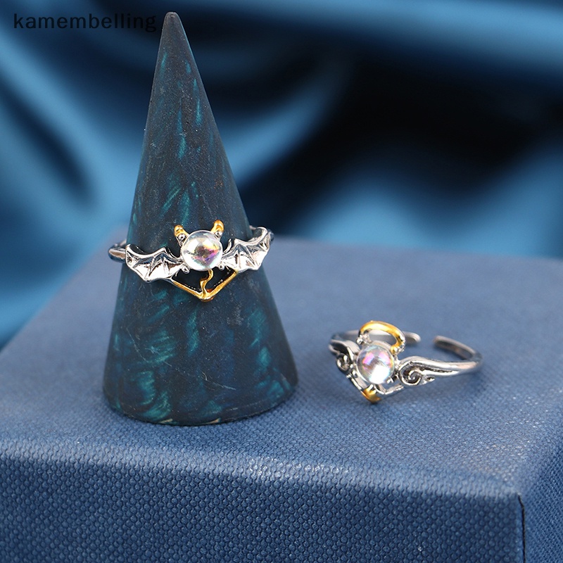 1 Cặp Nhẫn Đôi Cánh Thiên Thần Và Ác Quỷ Hai Màu Thời Trang Lãng Mạn Có Thể Điều Chỉnh Làm Quà Tặng Cho Cặp Đôi