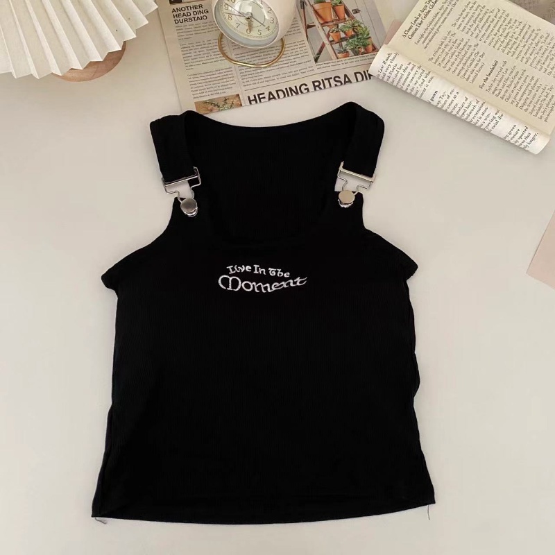 Áo Hai Dây Dáng Ngắn Thêu Chữ Phong Cách Retro Mỹ Quyến Rũ Cho Nữ