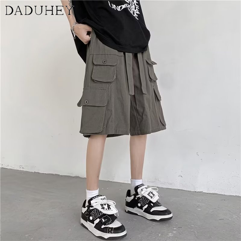 DaDuHey Men's 2023 New Summer Fashion Multi-Pocket Overalls American All-Matching Straight Loose Oversided Casual Shorts