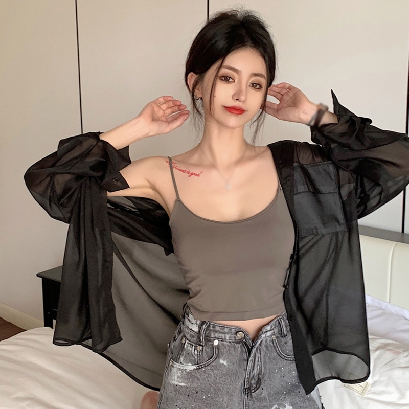 Áo Dây Cố Định Không Tay Màu Sắc Đơn Giản Kèm Miếng Lót Ngực