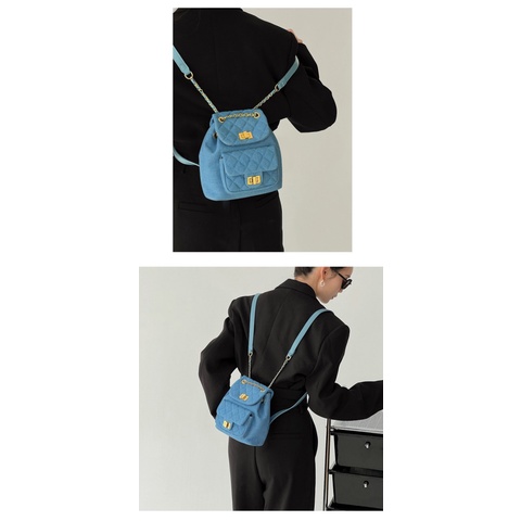 Ba Lô Vải Bố Phối Dây Xích Thời Trang Cho Nữ