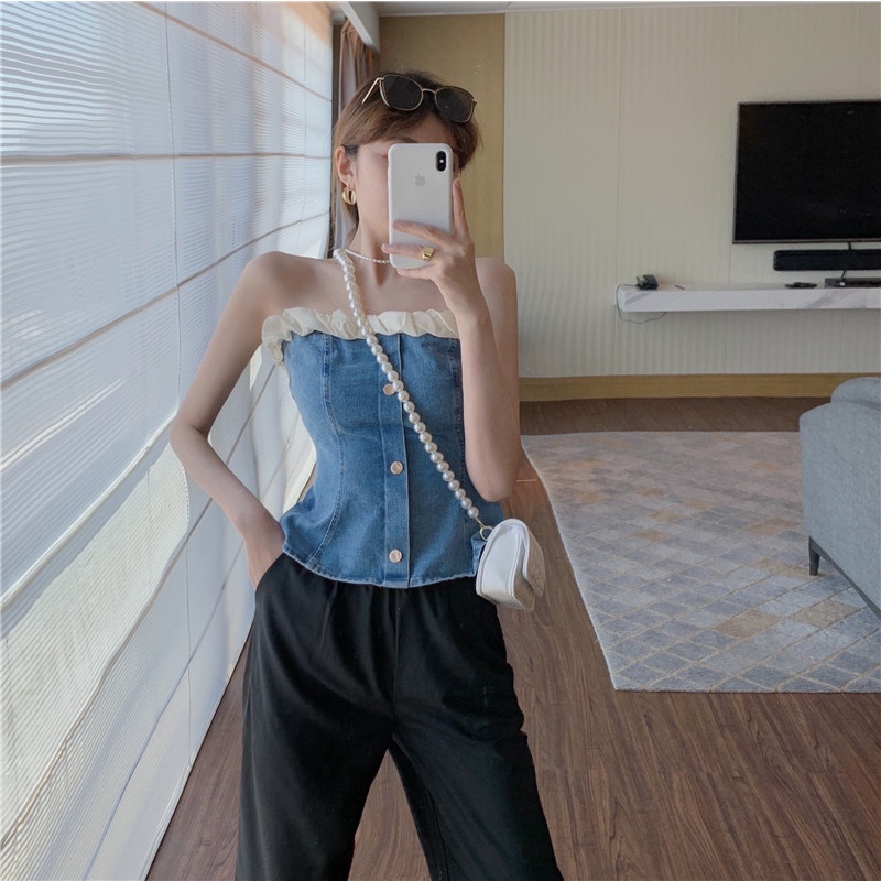 SUXI Áo Croptop Trễ Vai Dáng Ôm Thời Trang Mùa Hè Phong Cách Vintage Dành Cho Nữ