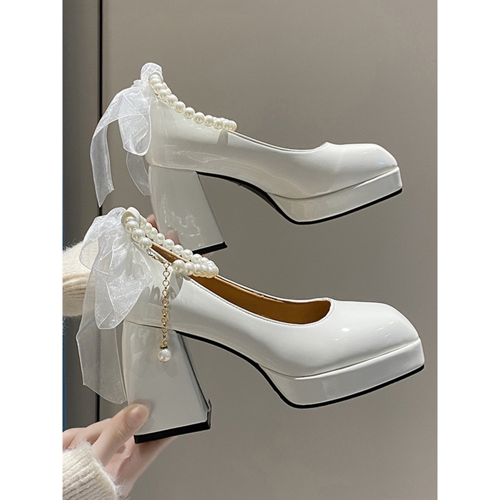 LORRTTA giày cao gót nữ giày nữ lolita giày Giày búp bê gót đại đính tinh thể 2023NEW BK20Z23051108