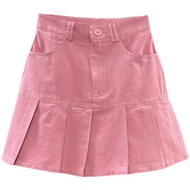 Y2k Chân Váy Jean Xếp Ly Lưng Cao Phong Cách Hàn Quốc Thời Trang Mùa Hè Hàng Mới Dành Cho Bạn Nữ