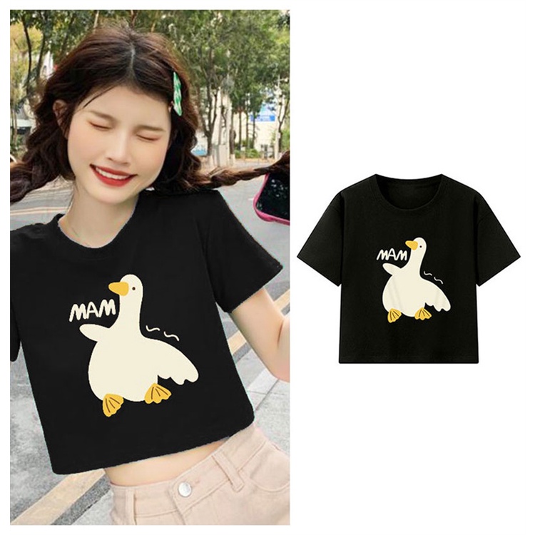 Áo thun NRVP 100% cotton tay ngắn cổ tròn in họa tiết phong cách Hàn Quốc cho nữ