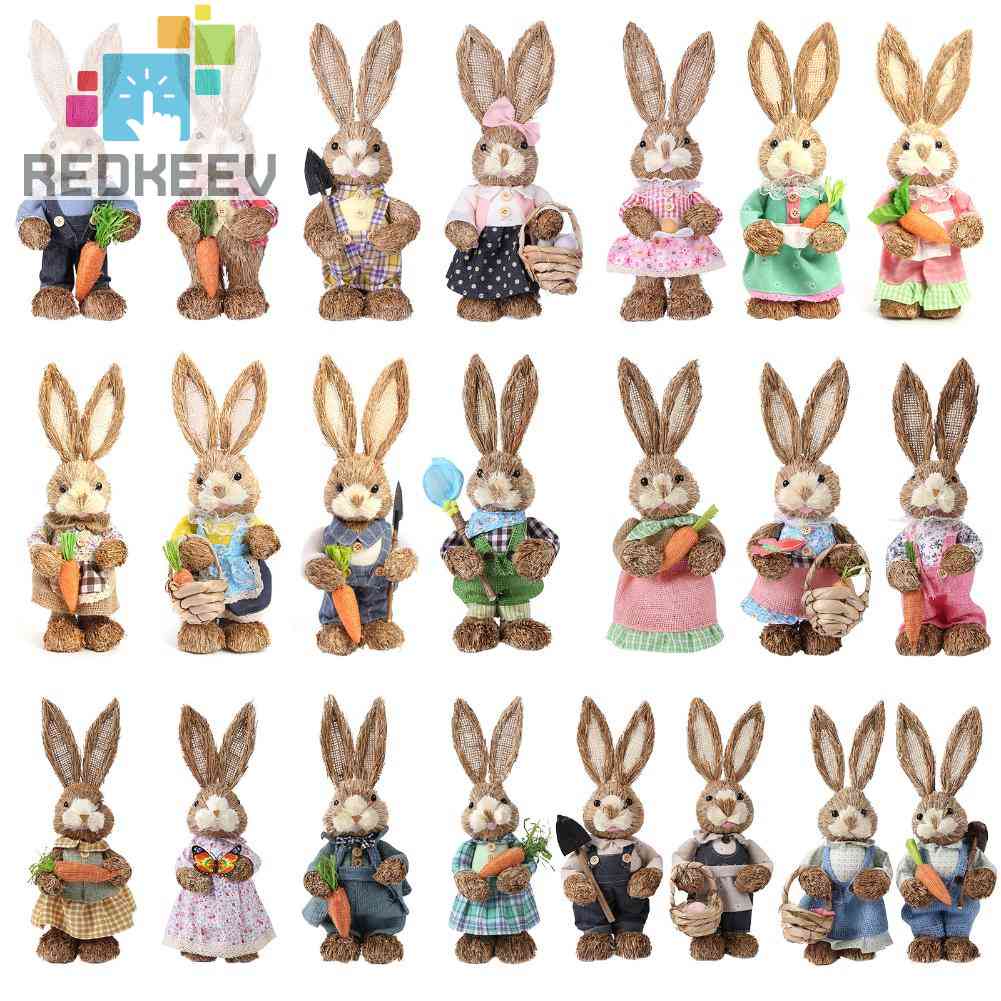 Chú Thỏ Đứng 12 inch Bằng Rơm Đan Dùng Trang Trí Lễ Phục Sinh