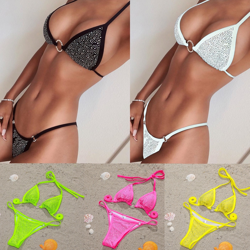 Bộ Đồ Bơi Bikini Hai Mảnh Đính Kim Cương Sang Trọng Phong Cách Quyến Rũ Dành Cho Nữ Đi Biển Mùa Xuân Nóng Bỏng