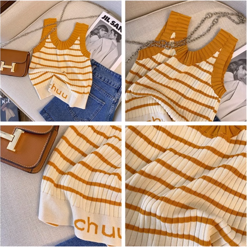 Áo Tank Top Dệt Kim Hoạ Tiết Kẻ Sọc Thời Trang Mùa Hè Phong Cách Hàn Quốc Cho Phái Nữ