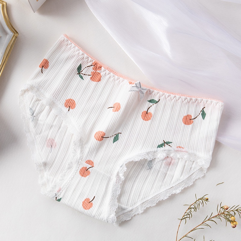 Quần Lót Cotton Không Đường May Lưng Vừa Thoáng Khí In Họa Tiết Dễ Thương Phong Cách Nhật Bản Cho
