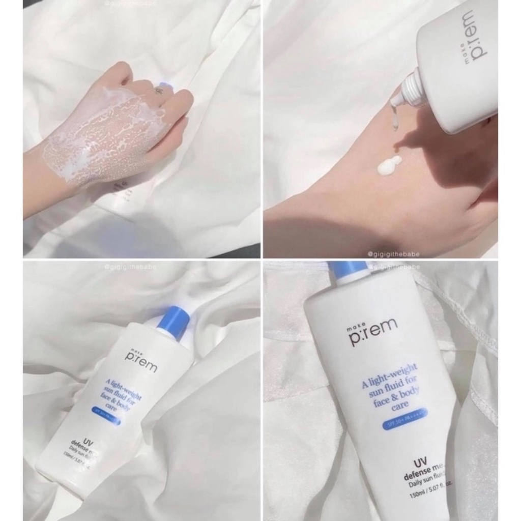 Kem Chống Nắng Vật Lý Make Prem UV Defense Me Blue Ray Sun Fluid SPF 50+/ PA++++ Dạng Sữa 150ML