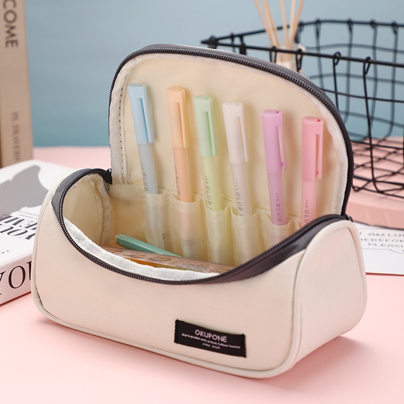 Túi Đựng Bút Bằng Vải canvas Đa Năng Màu Trơn Cỡ Lớn Phong Cách Hàn Quốc