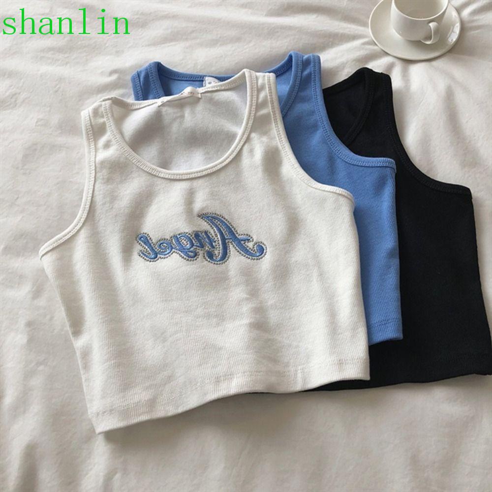 Áo Croptop Sát Nách Dáng Rộng Eo Cao Thêu Họa Tiết Kiểu Retro Đường Phố Cho Nữ