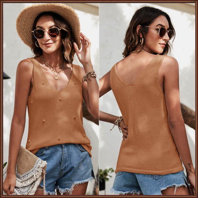 Áo Dệt Kim Sát Nách Màu Trơn Cổ Chữ V Dáng Ôm Thời Trang Cho Nữ