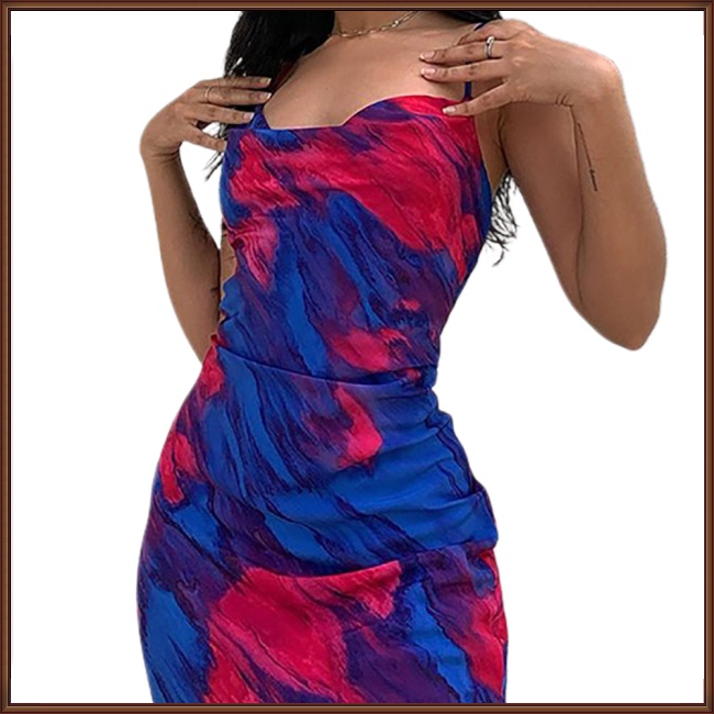 Đầm Hở Lưng 1 90% Polyester Spandex 10% In Họa Tiết Gợi Cảm Thời Trang Mùa Hè Cho Nữ