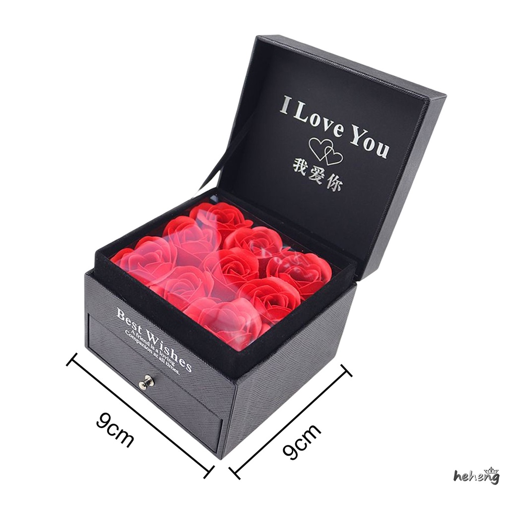 Hộp Quà Tặng Gồm 9 Bông Hồng Đỏ Đính Đá