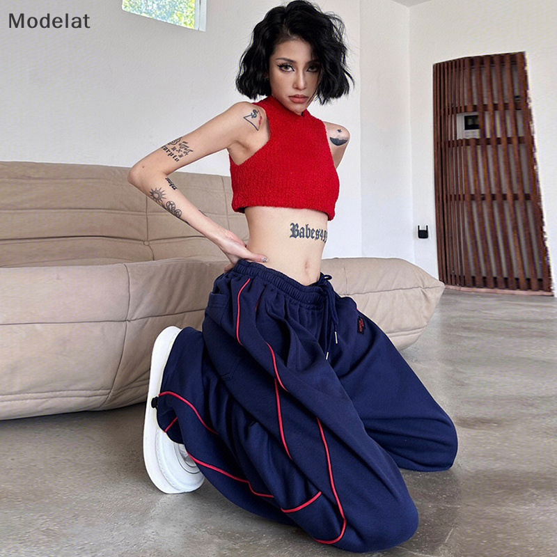 Mfc Y2K Quần Joggers Ống Rộng Kẻ Sọc Xanh Dương Cổ Điển Harajuku Cho Nữ WTD