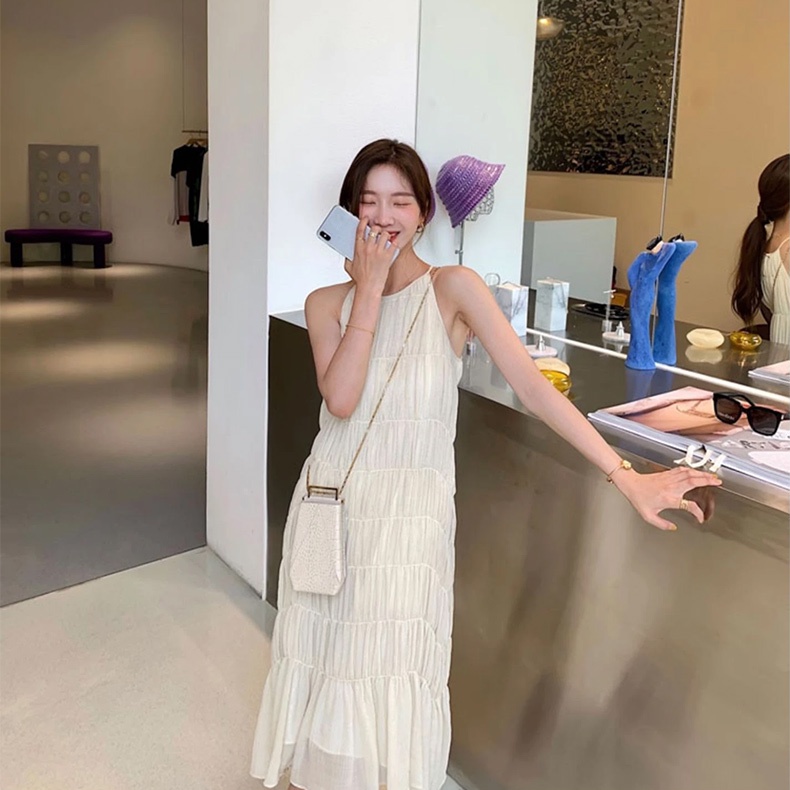 SUXI Đầm Dài Không Tay Dáng Rộng Màu Sắc Đơn Giản Thời Trang Mùa Hè Dành Cho Nữ