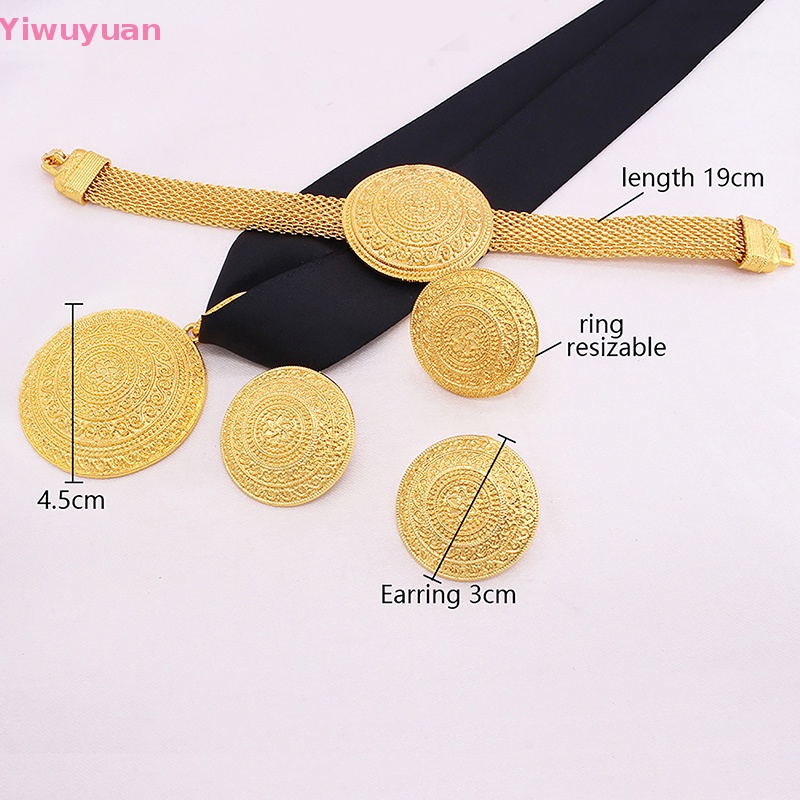 < Yiwuyuan > Bộ Trang Sức Màu Vàng Đồng Châu Phi Mặt Vòng cổ Lớn Và Trang Sức Vòng Tay Kiểu Ý Thích Hợp Làm Quà Tặng Đám