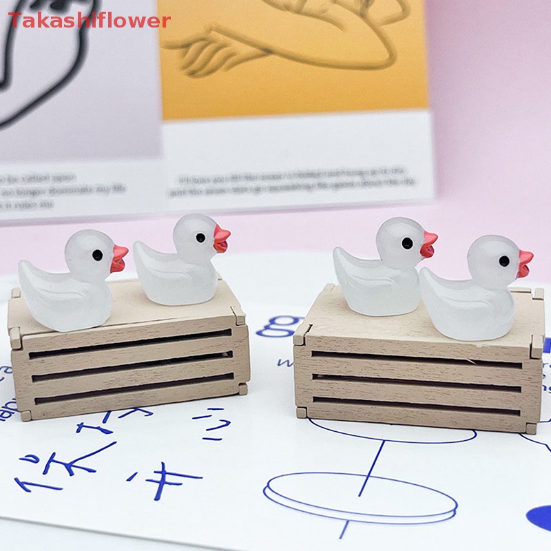 Bộ 5 Đồ trang trí Vịt Mini Bằng Resin Màu Dạ Quang Trang Trí Nhà Búp Bê