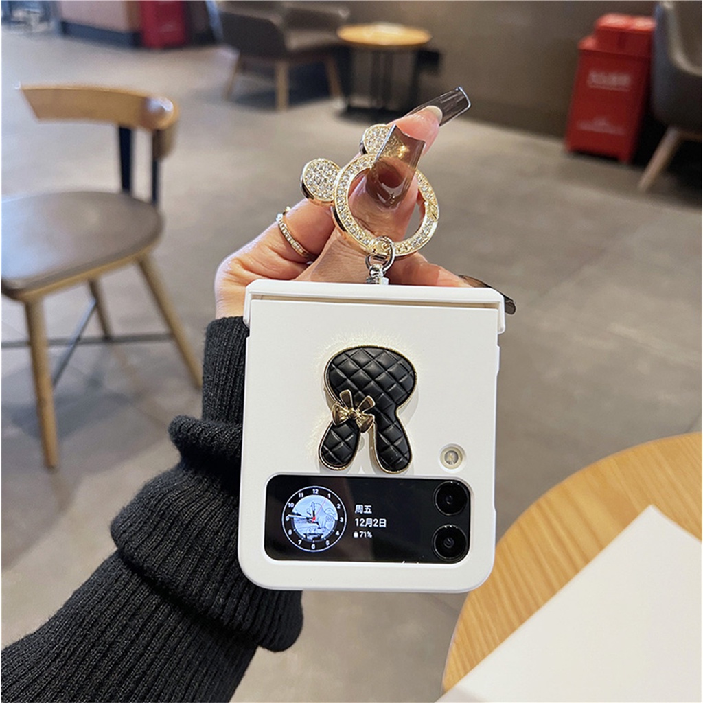 Ốp Điện Thoại Hình Thỏ / Gấu 3D Màu Đen Đính Kim Tuyến Lấp Lánh Cho Samsung Galaxy Z Flip 3 4 5G Z Flip3 Flip4 Zflip3