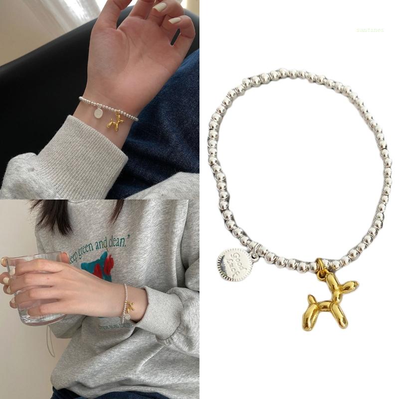 Vòng Tay Dây Co Giãn Mặt Hình Chú Chó Và Bong Bóng Phong Cách Hàn Quốc Cổ Điển Thời Trang Cho Nam Và Nữ