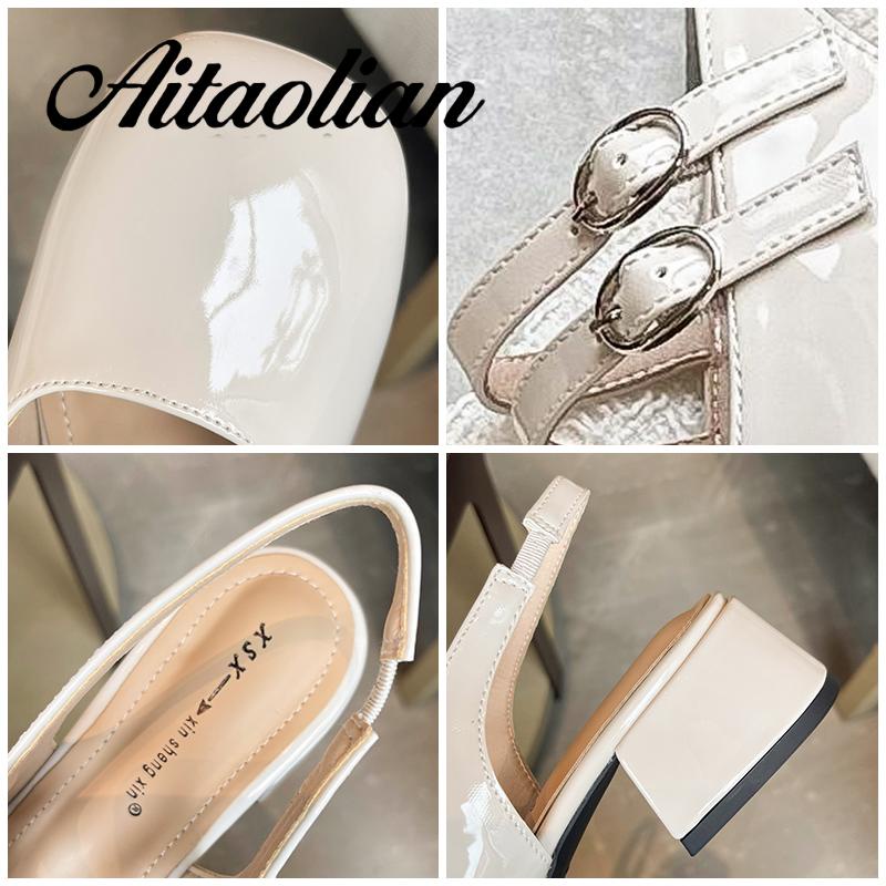 Xăng đan Cao Gót 4cm Da Mềm Mũi Tròn Thời Trang Cho Nữ