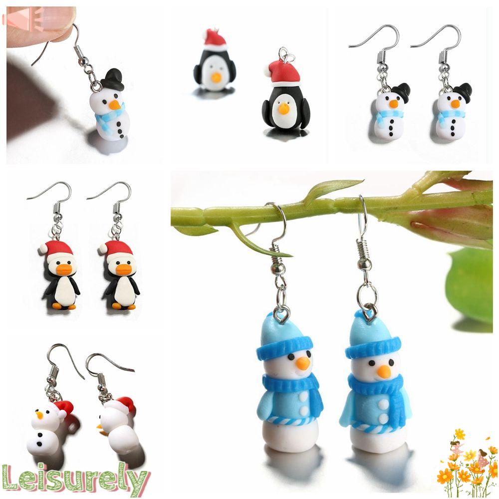 Bông Tai Hình Chim Cánh Cụt Bằng Đất Sét Polymer Thời Trang Giáng Sinh