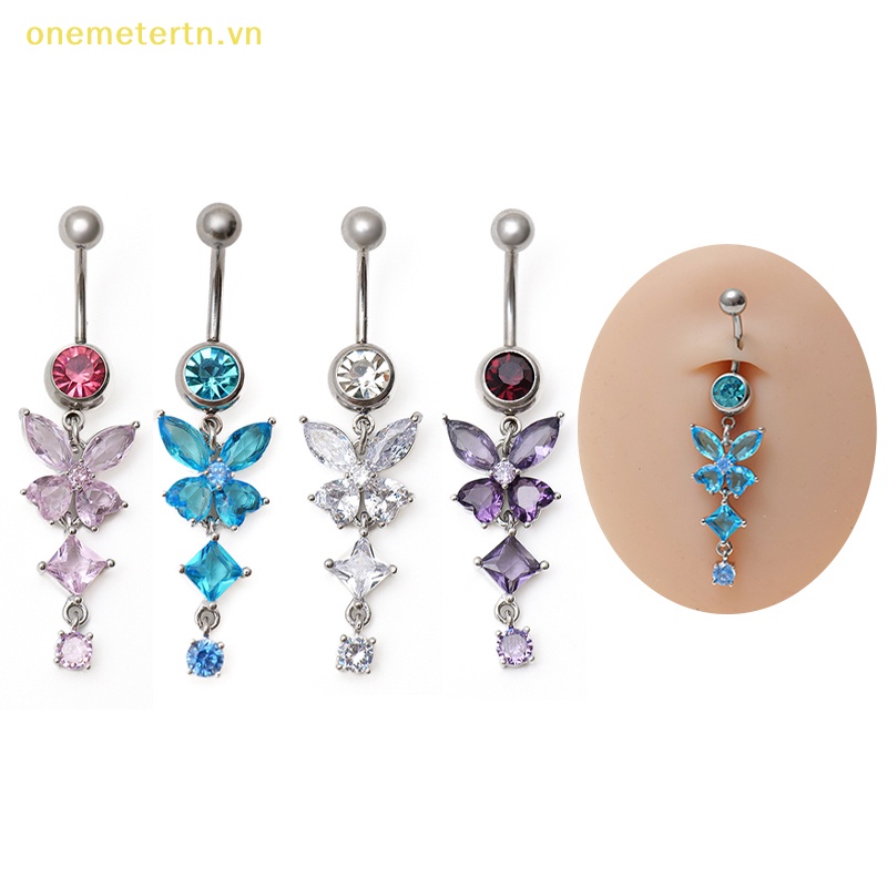 Khuyên Rốn Hình Bướm Bằng Thép Không Gỉ Đính Đá Zircon Thời Trang Dành Cho Nữ