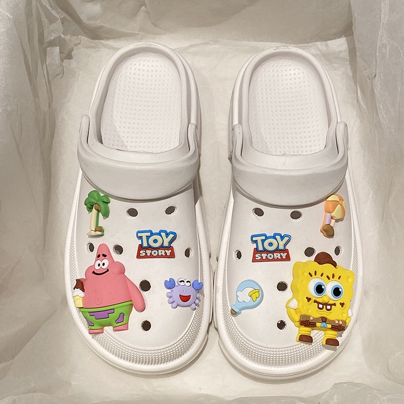 Giày Sandal Đế Dày Mũi Vuông In Hình SpongeBob Dễ Thương Thời Trang Mùa Hè Cho Bạn Gái