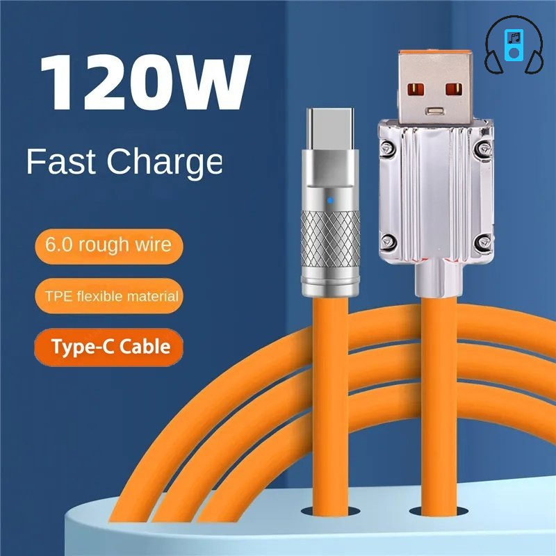 Dây Cáp Sạc USB Type C 120W 6A Bằng Hợp Kim Nhôm Có Đèn Báo Hiệu