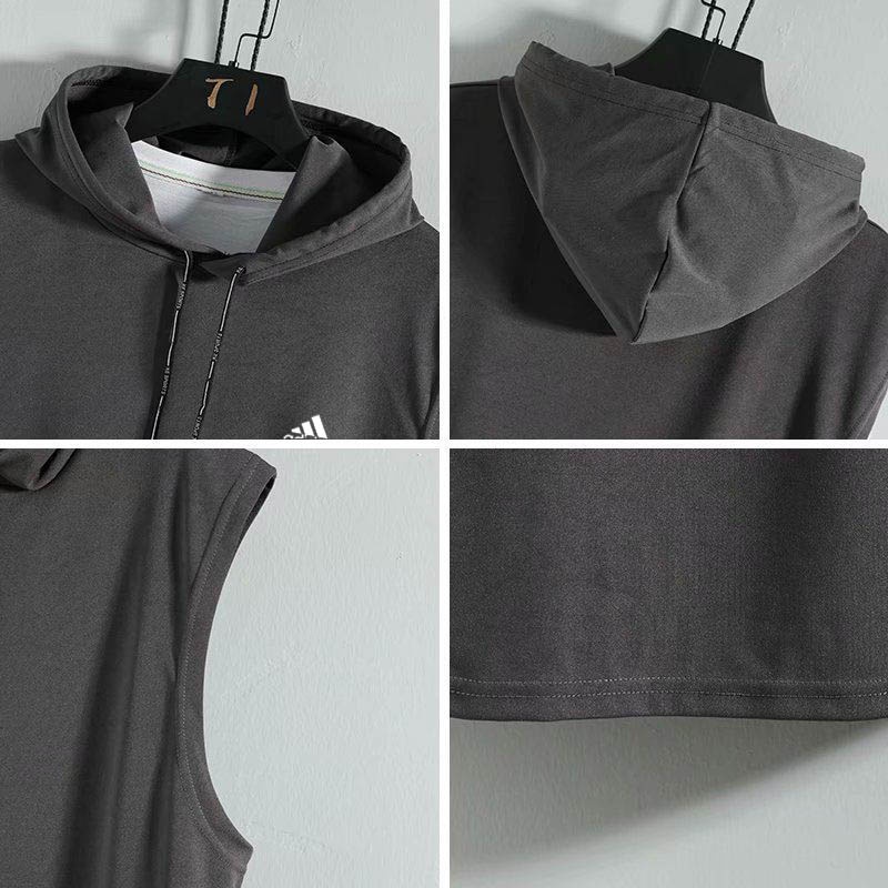 Áo Hoodie Sát Nách Phối Lưới Thoáng Khí Nhanh Khô Họa Tiết Cá Mập Thời Trang Mùa Hè 2023 Cho Nam