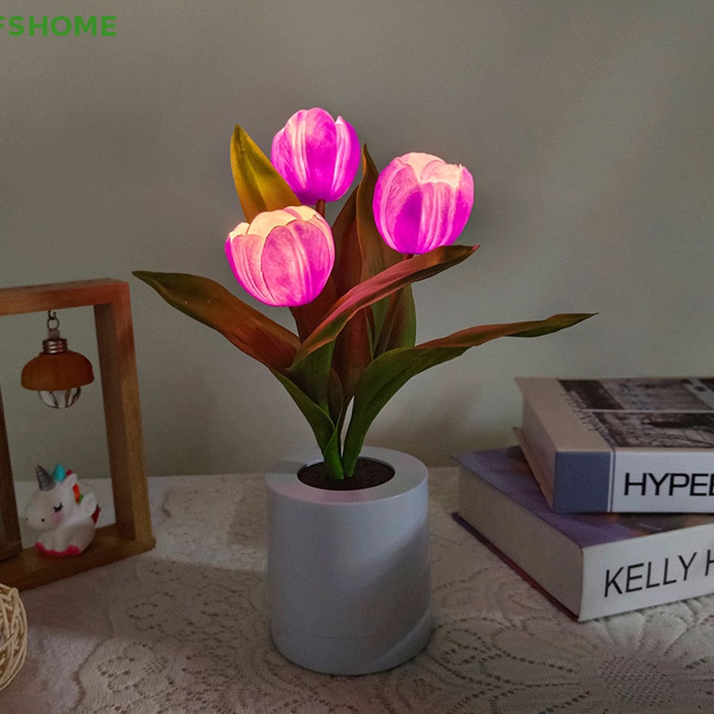Fshome Đèn Ngủ Để Bàn Hình Lọ Hoa Tulip Có Đèn Led Mới