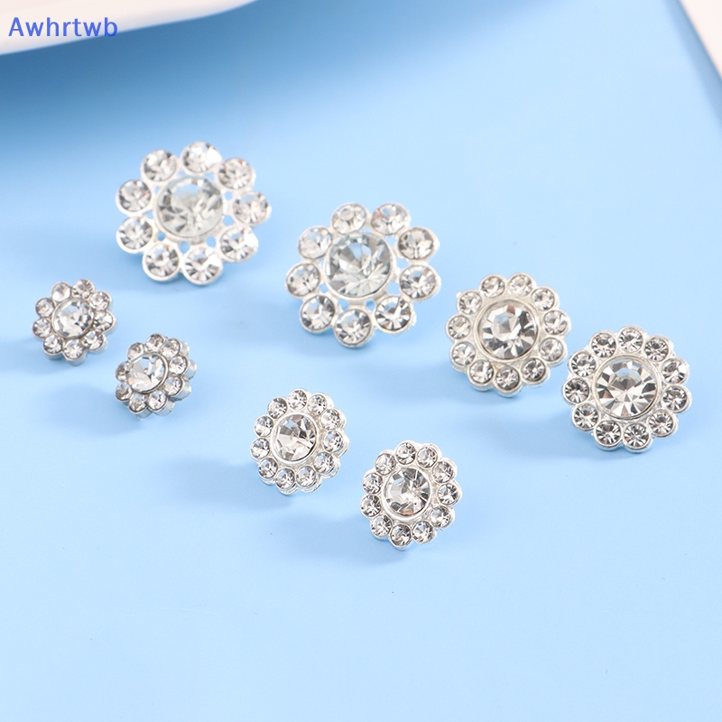 Set 10 Nút Áo Kim Loại Hình Bông Hoa Đính Đá DIY Mới