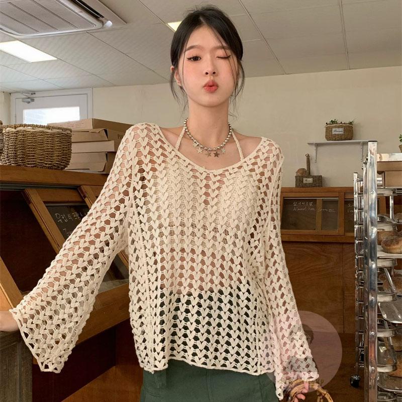 Áo Thun Dệt Kim Tay Dài Màu Sắc Thời Trang Mùa Hè Cho Nữ