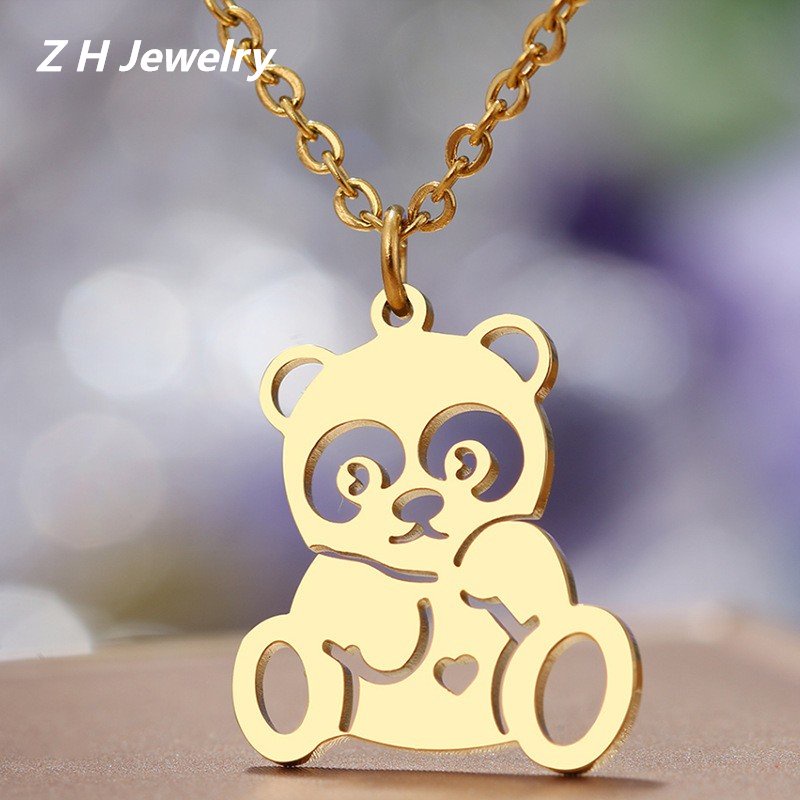 Vòng cổ Thép Không Gỉ Mạ Vàng Mặt Gấu Trúc Dễ Thương Phong Cách Hip Hop Cho Nam Và Nữ