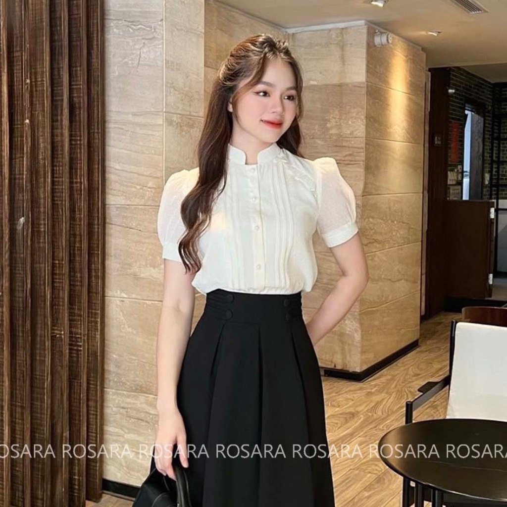 Áo Sơ Mi Be Ngắn Tay Cổ Tàu Lịch Sự Thời Trang Nữ Rosara SM117