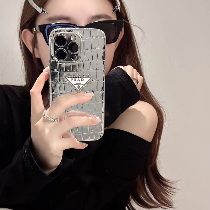 Luxury Triangle Label iPhone 14 12 11 Promax Phone Case Apple 13 12Pro Protective Case with Crocodile Skin Pattern 12Promax Premium Fashion Women's Fit New 14Pro