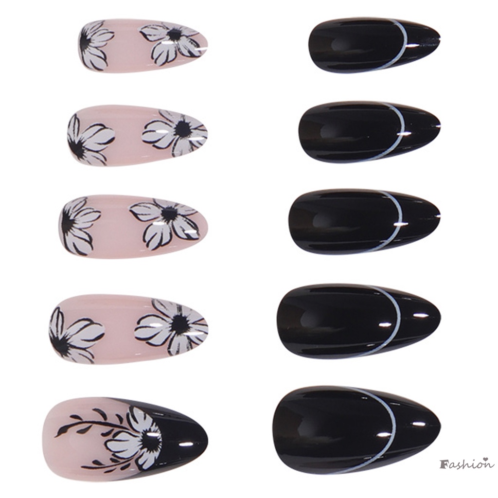 Móng Tay Giả Màu Trắng Đen Bằng Chất Liệu ABS Phong Cách Pháp