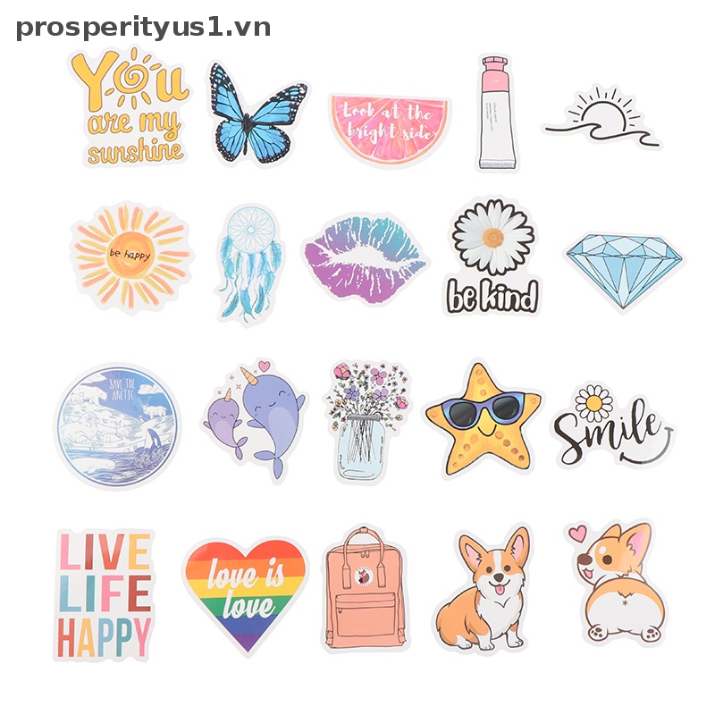 1 [prosperityus1] 100 Miếng Dán Vinyl Chống Nước Trang Trí Xe Hơi Laptop