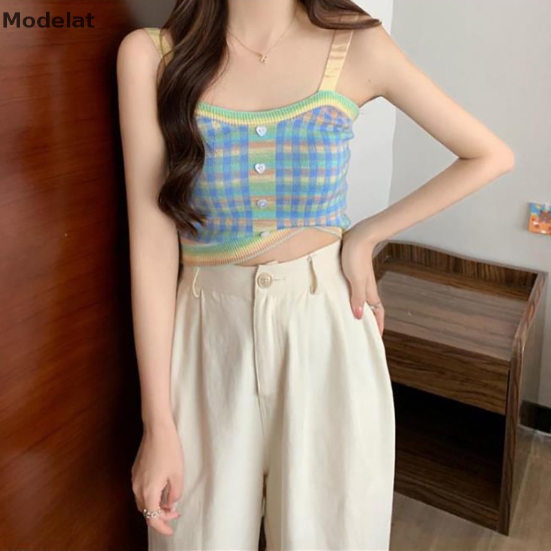 Mfc Áo Hai Dây Dệt Kim Họa Tiết Kẻ Sọc Nhiều Màu Ngọt Ngào Thời Trang Mùa Hè Cho Nữ