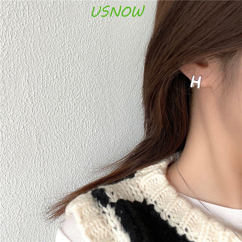 USNOW Letter H Earrings for Women Minimalist INS Letter Female Ear Jewelry Girls Round Ear Buckle