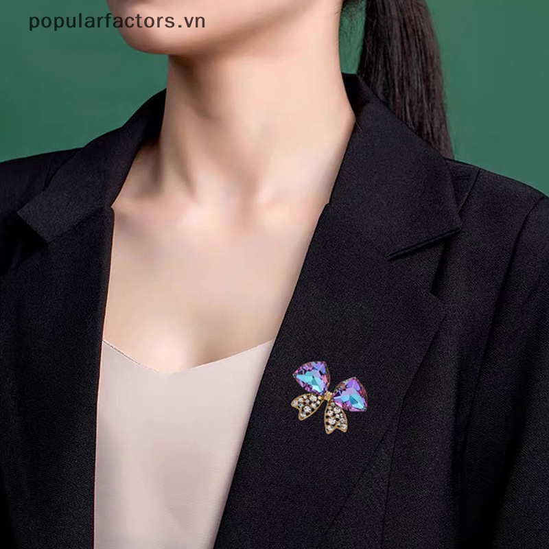 Ghim Cài Áo Hình Nơ Đính Đá Pha Lê &amp; Ngọc Trai Thời Trang Cho Nữ