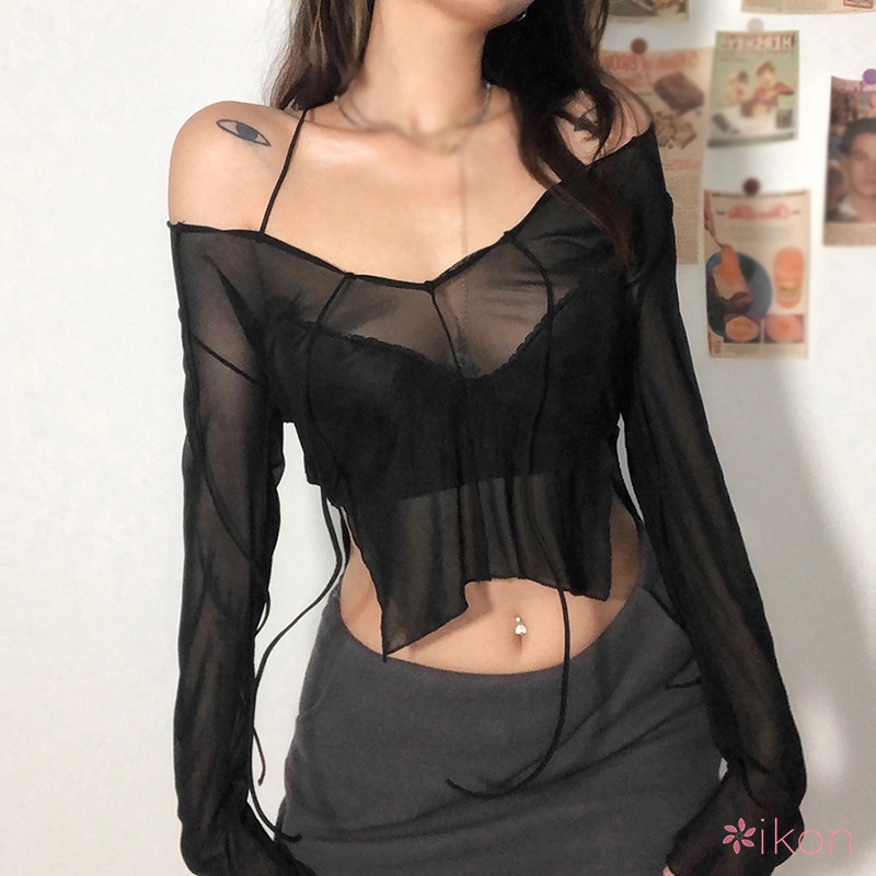 Áo Thun Lưới Tay Dài Chống Nắng Gợi Cảm Cho Nữ