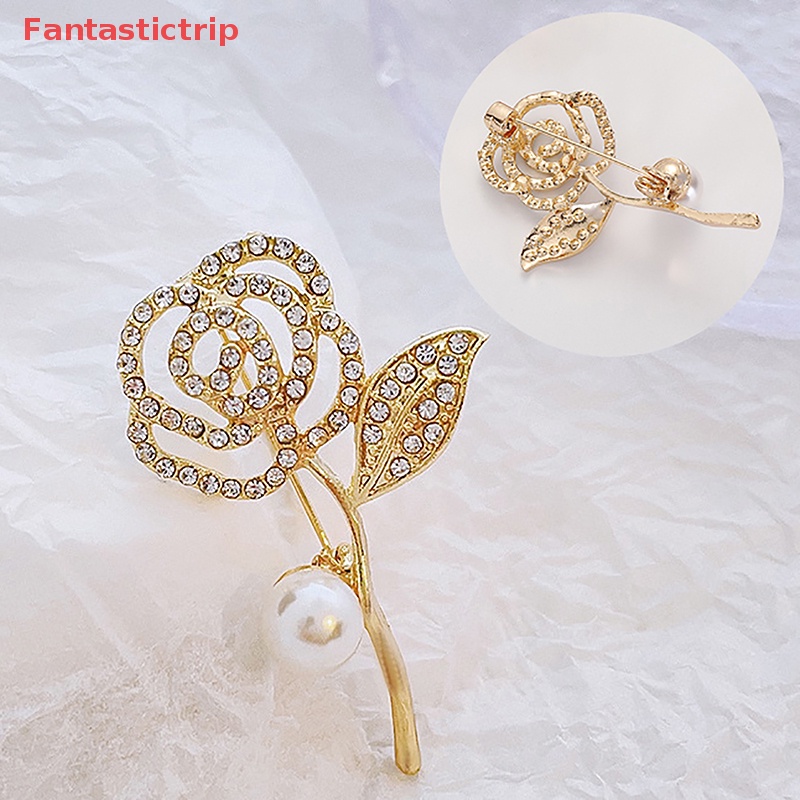 [Fantastictrip] Ghim Cài Áo Hình Hoa Trà Đính Kim Cương Giả Tinh Tế Nhẹ Nhàng Chống Thất Lạc Niche Mới